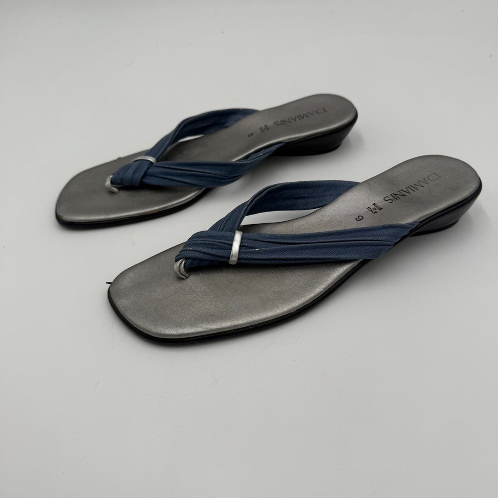 Damiani's Flip Flop Sandals Womens Size 9 Gray Blue Square Toe Comfort Slip On